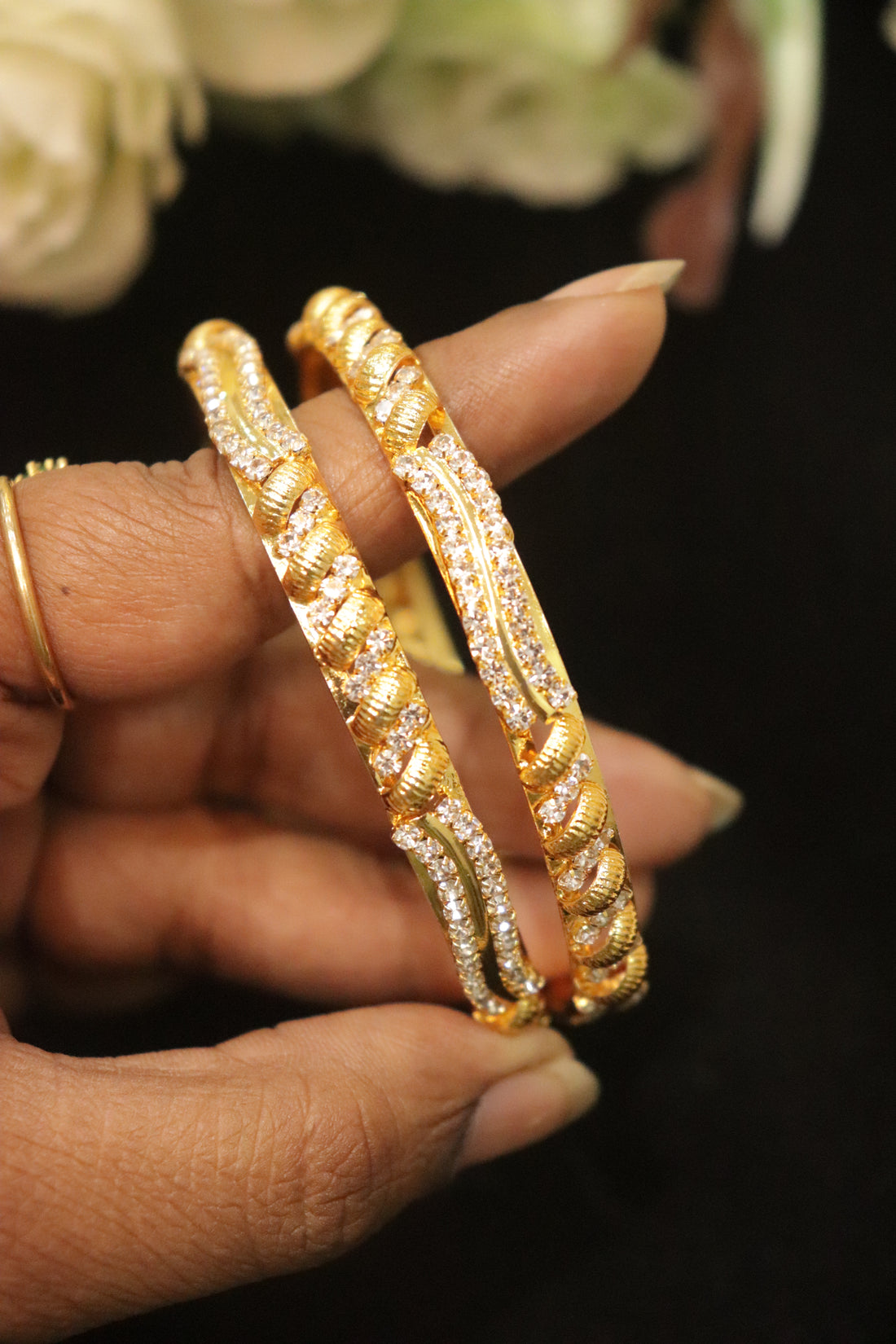 Golden Wave Microplated AD Bangle Set – Set of 2