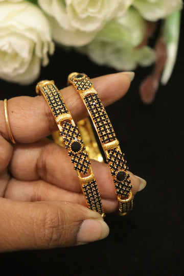 Midnight Bloom Microplated AD Bangle Set – Set of 2