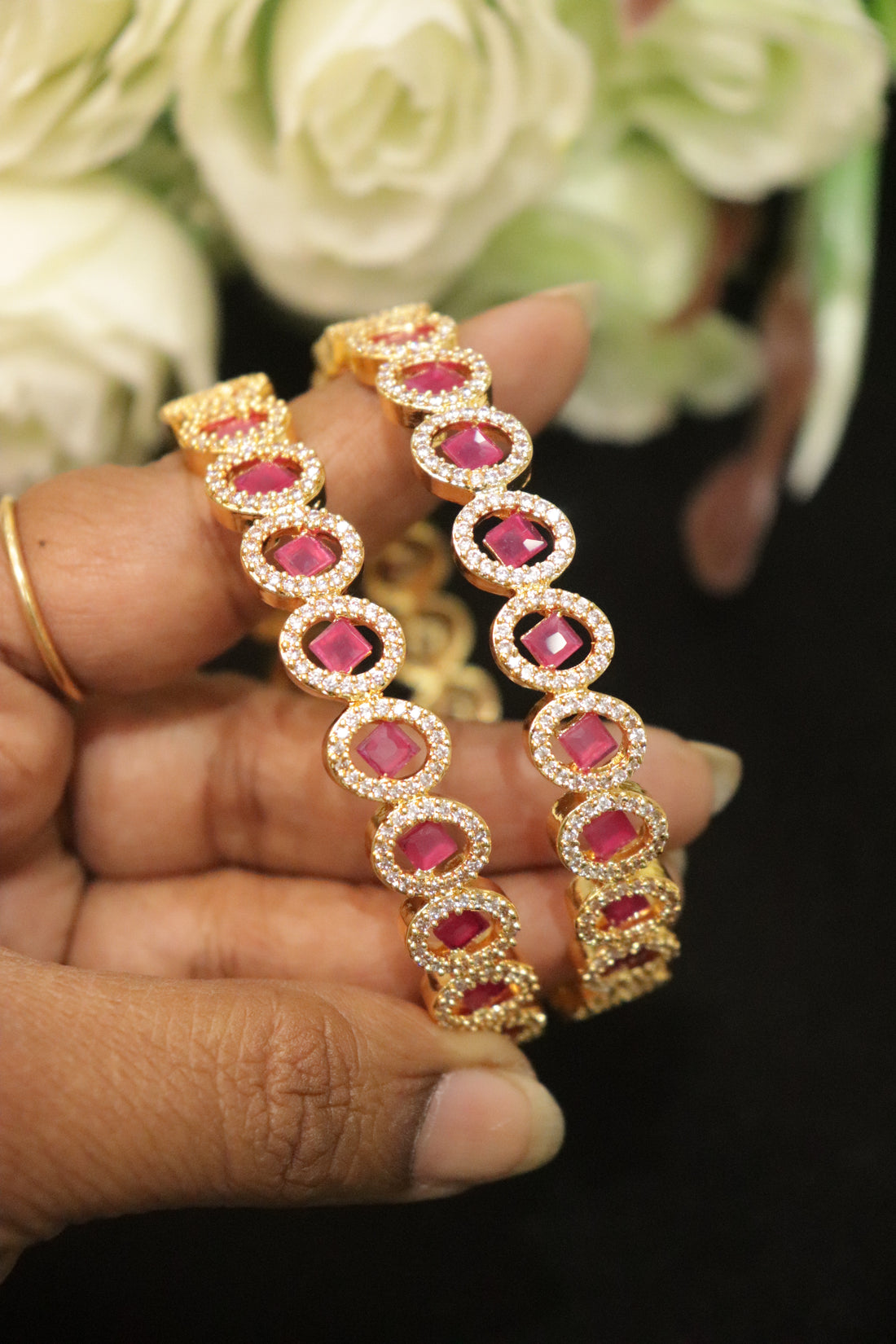 Ruby Halo Microplated AD Bangle Set – Set of 2