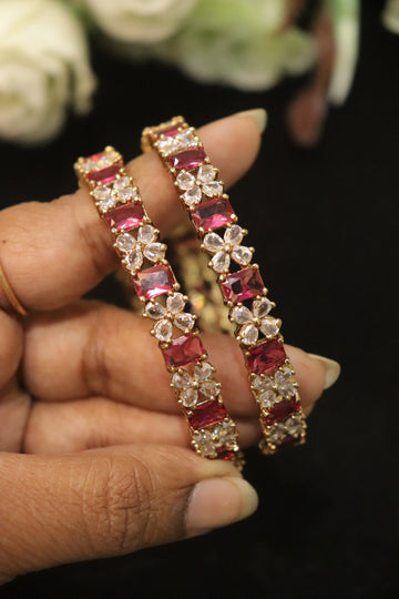 Floral Ruby Antique AD Bangle Set – Set of 2