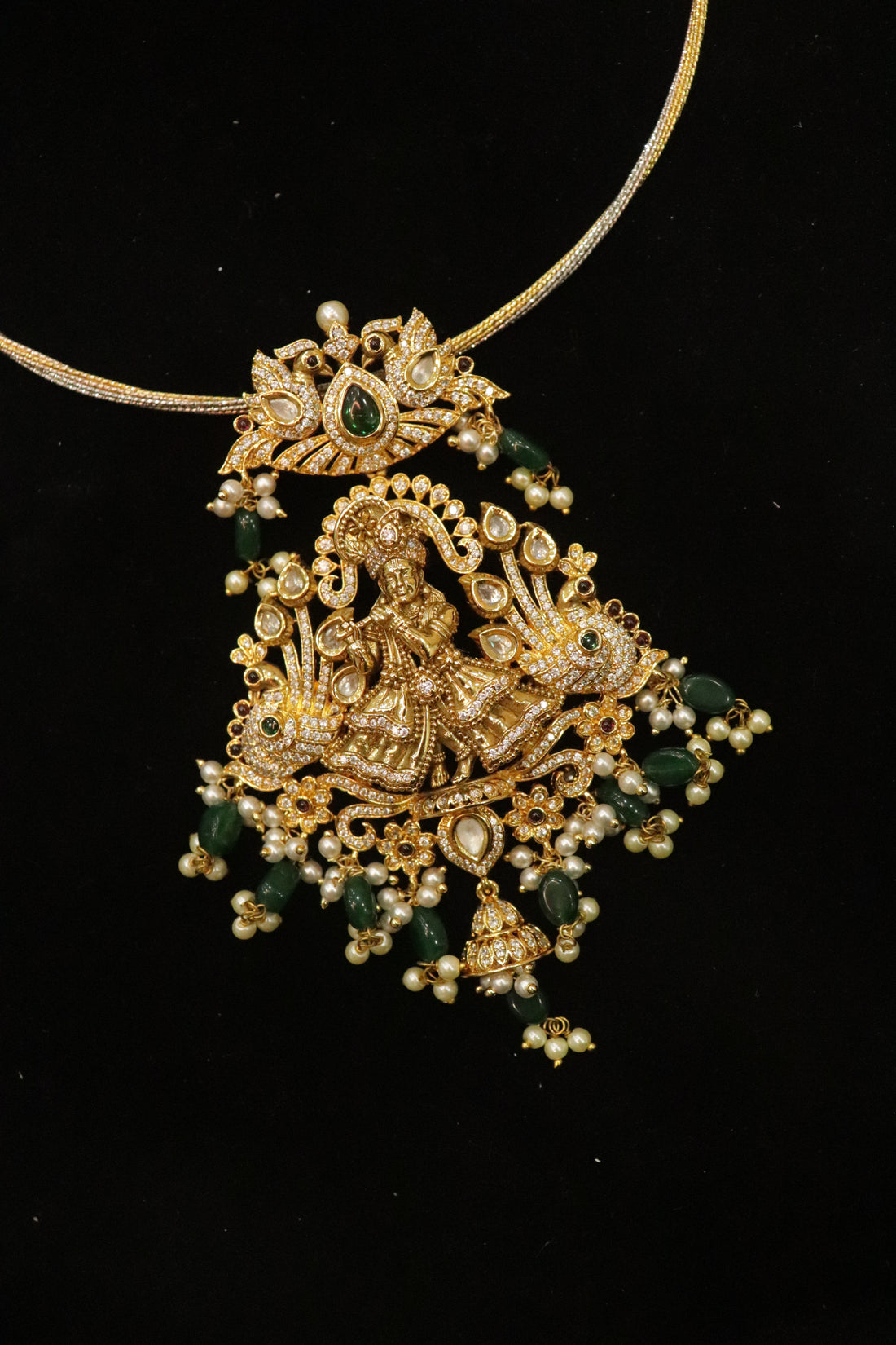 Divine Dancing Krishna Premium Antique Polish Hasli Pendant Set