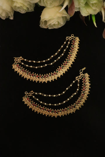 Lakshmi Coin Bridal Ear Chain – Antique Temple Style Elegant Mattal