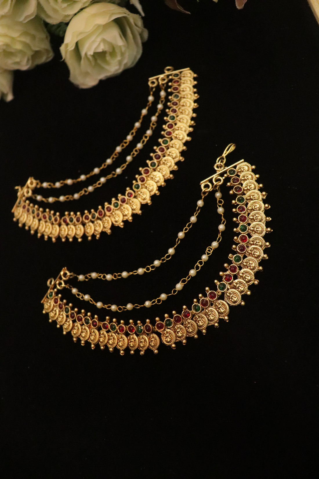 Lakshmi Coin Bridal Ear Chain – Antique Temple Style Elegant Mattal