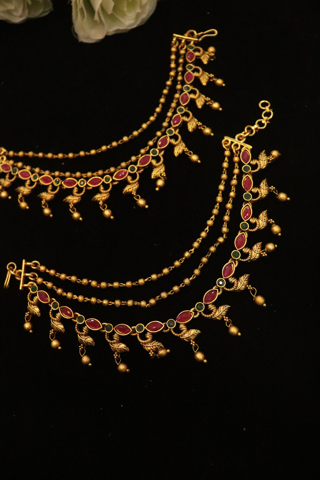 Antique Peacock Bridal Mattal – Kemp Stone Elegant Ear Chain for Jhumkas