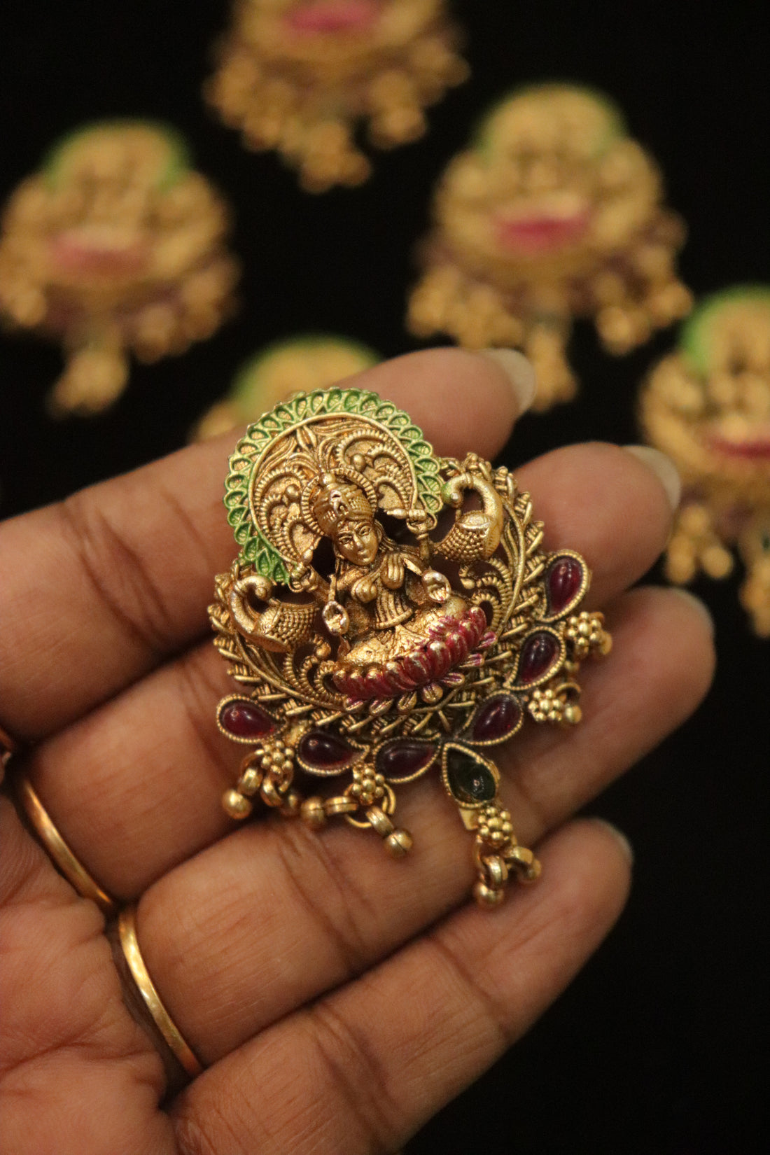 Royal Handpainted Meenakari Lakshmi Jada Billa – 9 Piece Antique Temple Hair Accessory Set