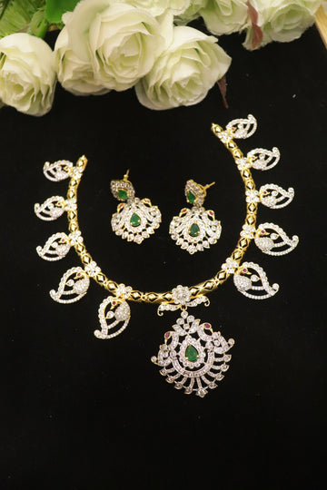 Diamond Look AD Stone Flexible Hasli Necklace Set – GJ Polish Finish