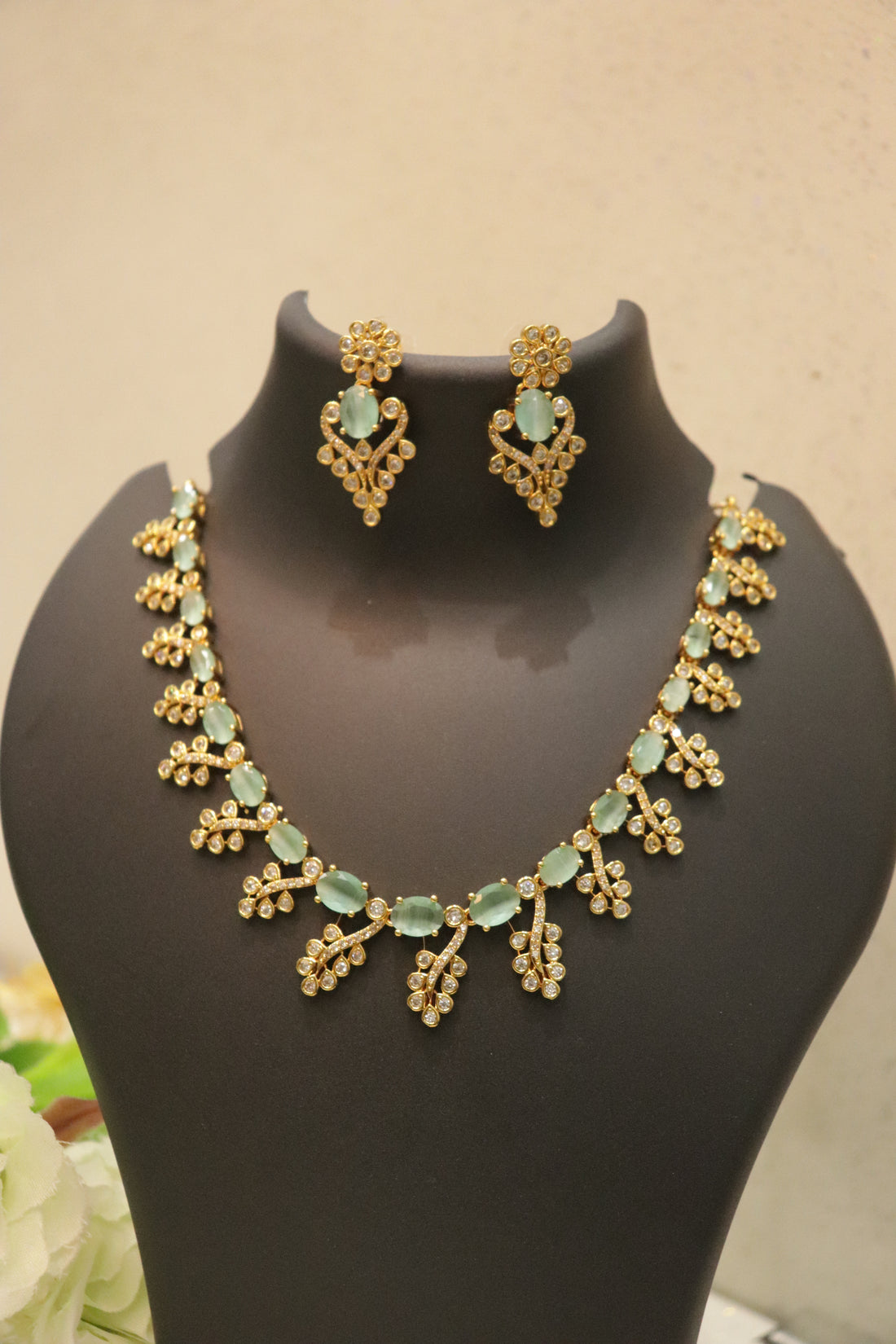 Regal Drop AD Stone Statement Necklace – Premium Gold Finish