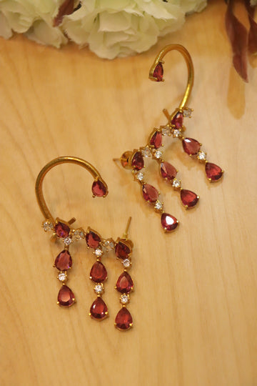 Swarna Cascade AD Bluetooth Earrings - Red