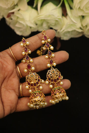 Rajsi Heritage Antique AD Jhumka with Ear Chain