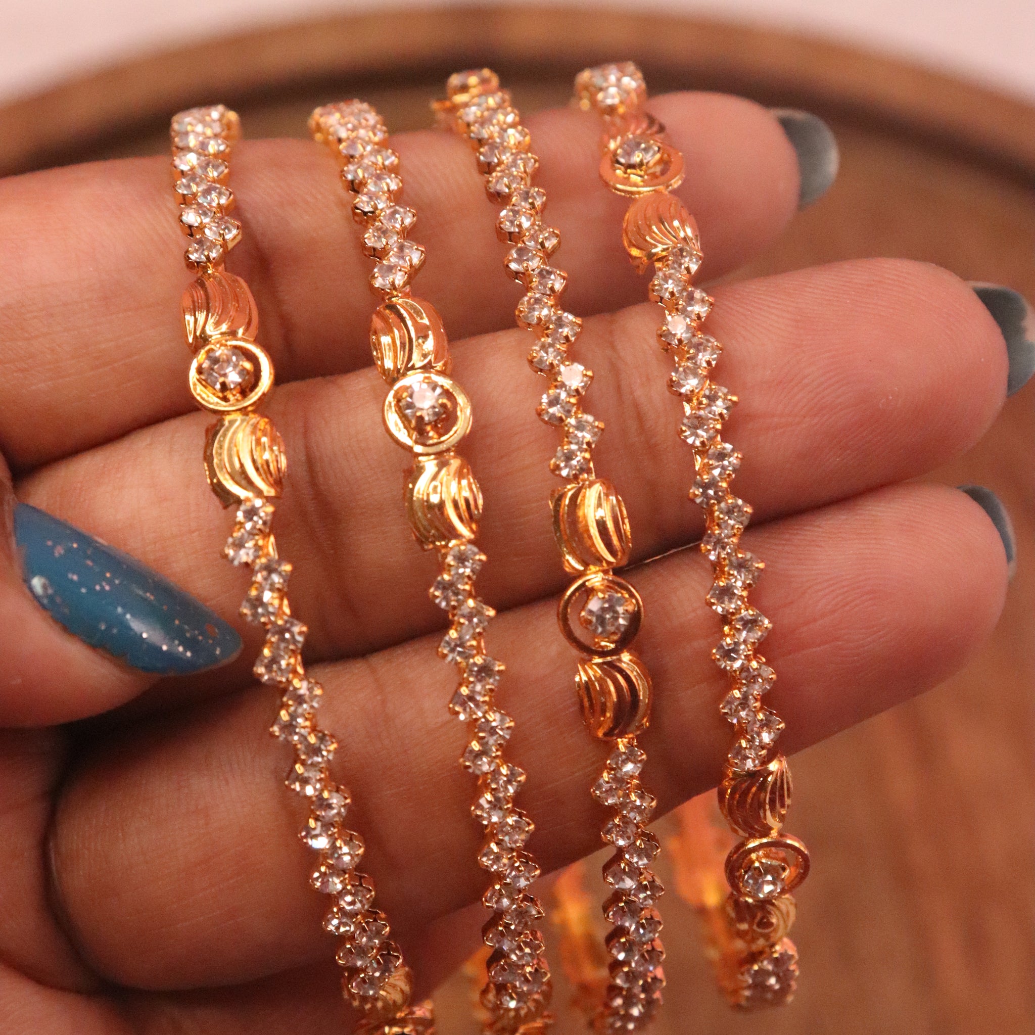 Microplated Gold Bangles with Sparkling White AD Stones