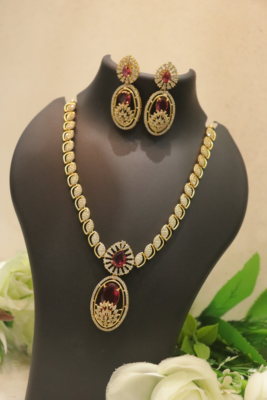 Radiant Oval Double Drop AD Necklace Set
