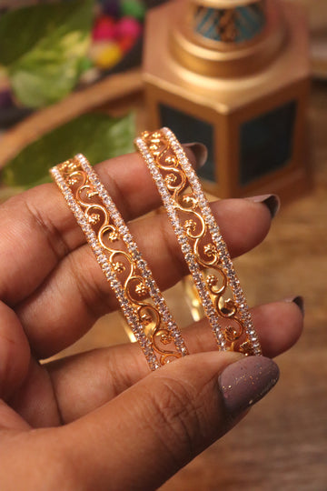 White Radiant Linea AD Microplated Bangles – Set of 2