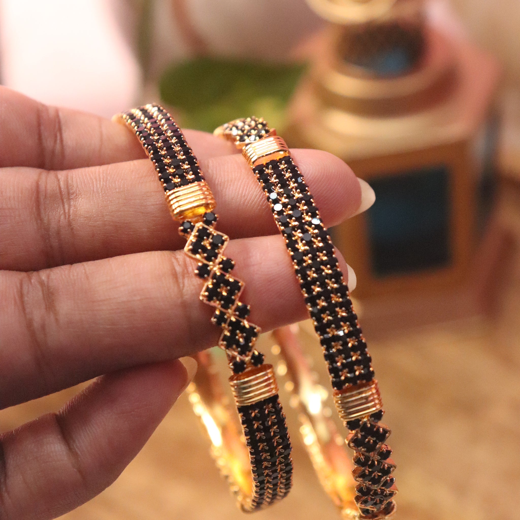 Microplated Bangles with Black AD Stones
