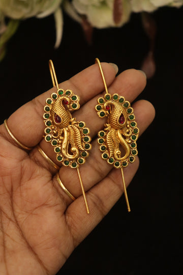 Antique Peacock Matte Polish Needle Earrings