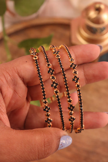 Elegant Black Stone Microplated Bangles – Set of 4