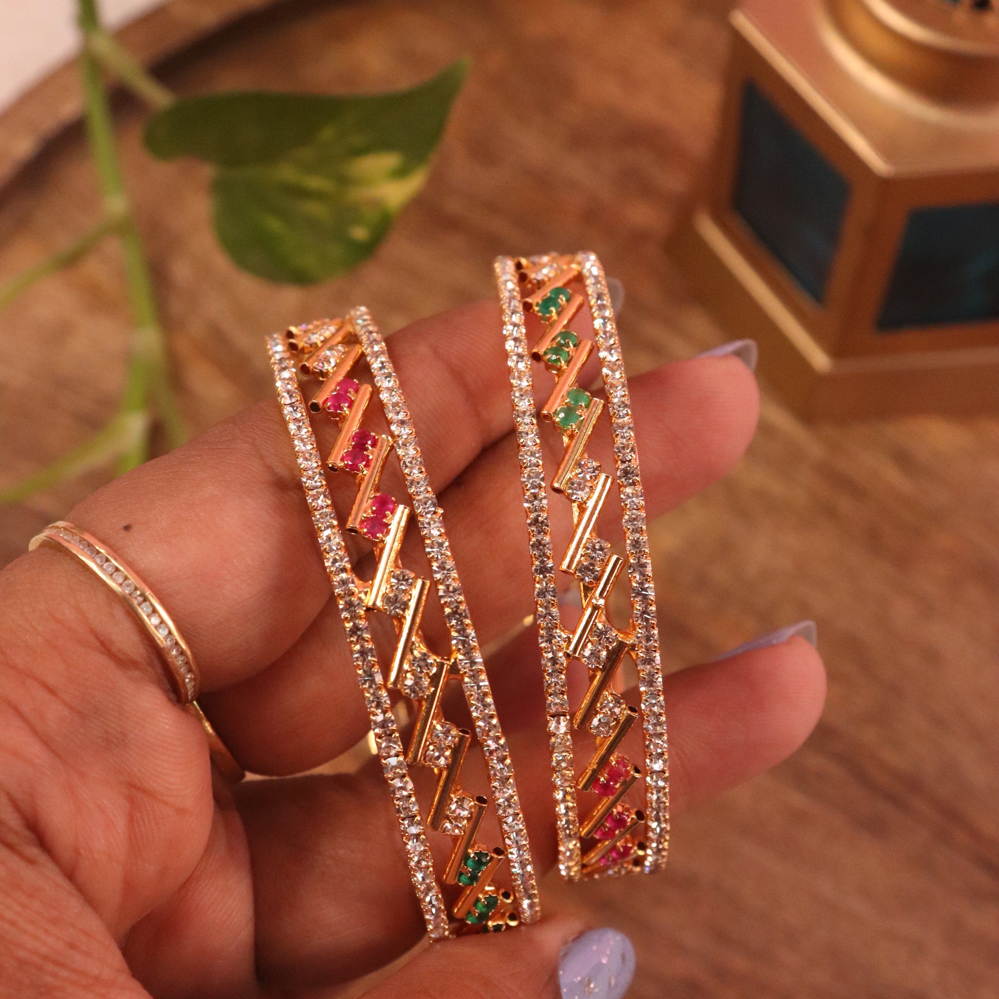 Microplated Bangle with Ruby & Emerald AD Stones