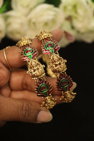 Matte Finish Lakshmi Peacock Temple Bangles