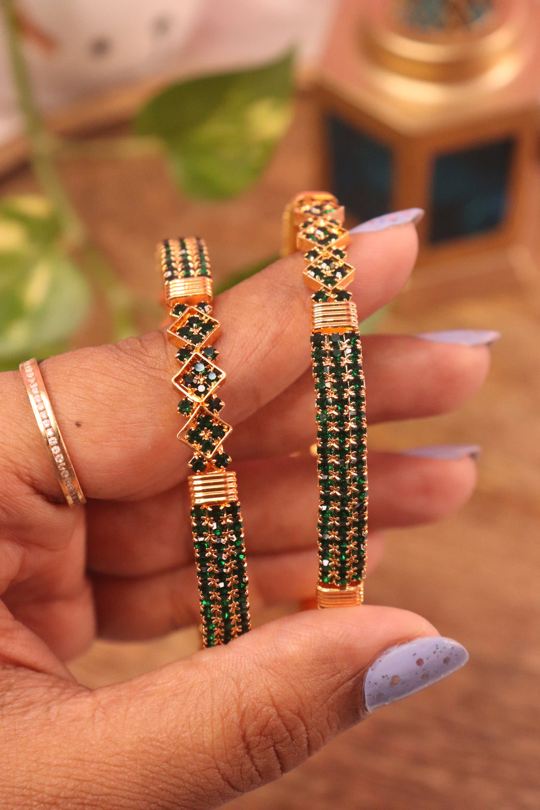Emerald Sparkle Microplated Bangles with AD Stones