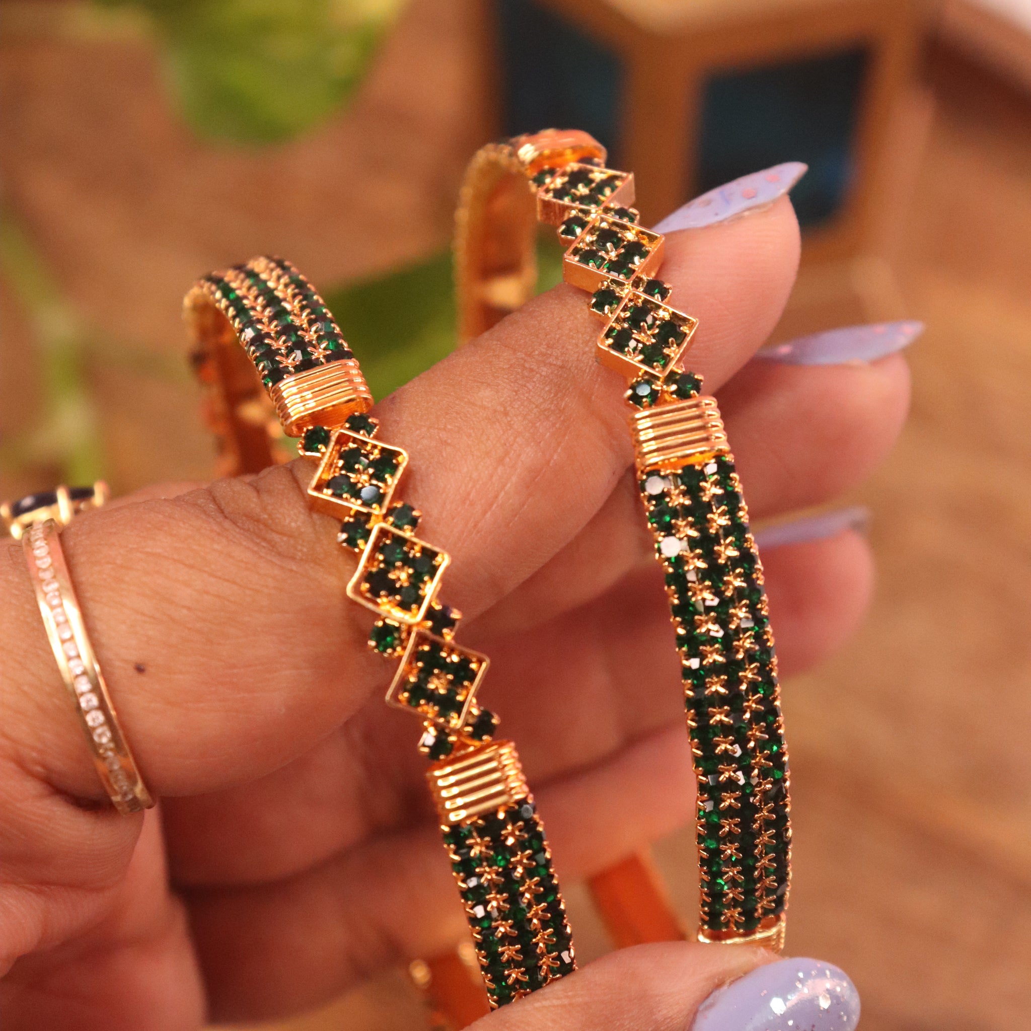 Emerald Sparkle Microplated Bangles with AD Stones