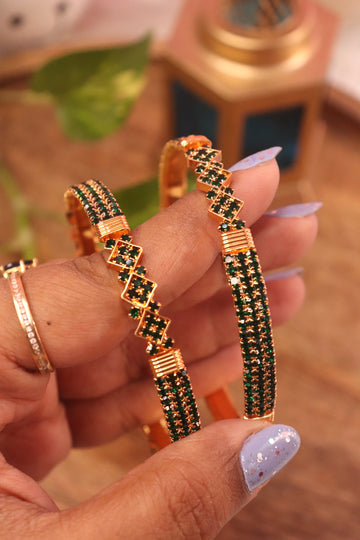Emerald Sparkle Microplated Bangles with AD Stones