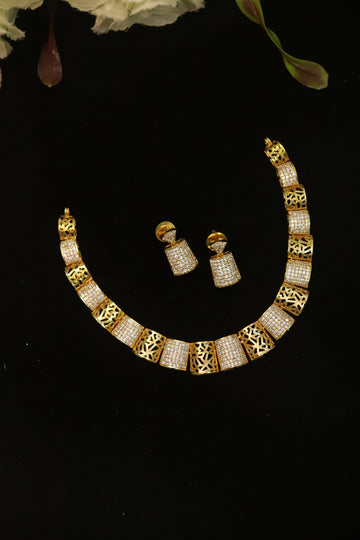 Premium White AD Geometric Necklace Set