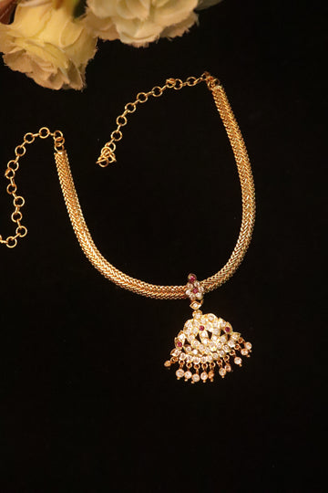 Elegant Microplated AD Attigai Necklace with Statement Pendant