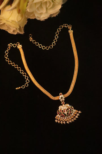 Classic Microplated AD Attigai Necklace with Temple-Inspired Pendant