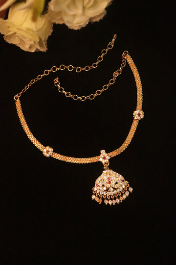 Floral Grace Microplated AD Attigai Necklace