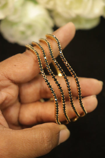 Midnight Sparkle AD Stone Microplated Bangles – Set of 4 (Black)