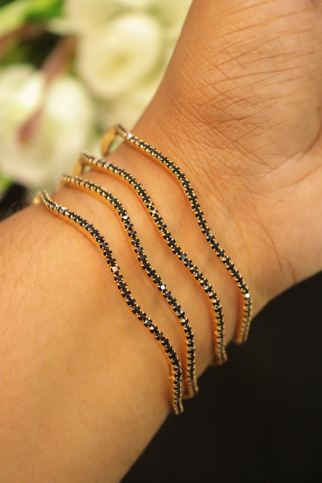 Midnight Sparkle AD Stone Microplated Bangles – Set of 4 (Black)