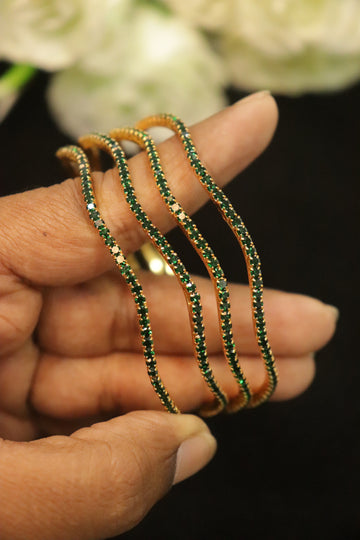 Emerald Glow AD Stone Microplated Bangles – Set of 4 (Green)