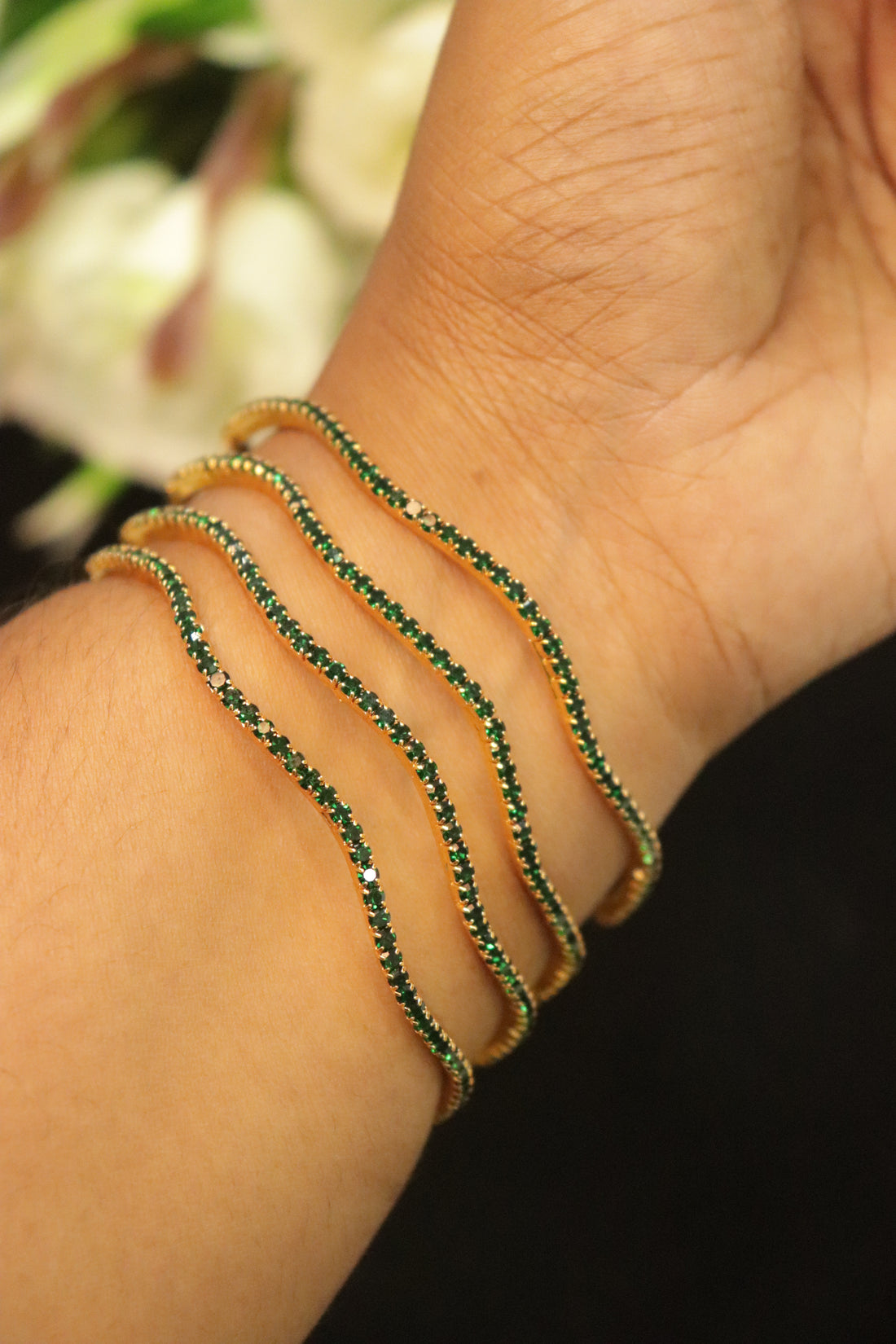 Emerald Glow AD Stone Microplated Bangles – Set of 4 (Green)