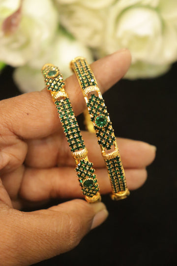 Emerald Radiance AD Stone Microplated Bangles – Set of 2 (Green)