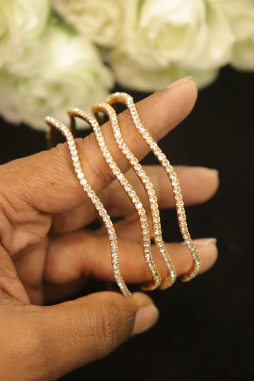 Crystal Shine AD Stone Microplated Bangles – Set of 4 (White)