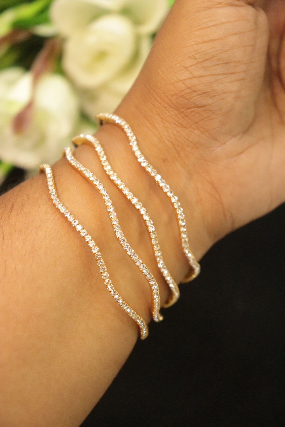 Crystal Shine AD Stone Microplated Bangles – Set of 4 (White)
