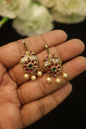 Elegant Antique Jadau Bugadi with Ruby-Green Stones & Pearl Hangings