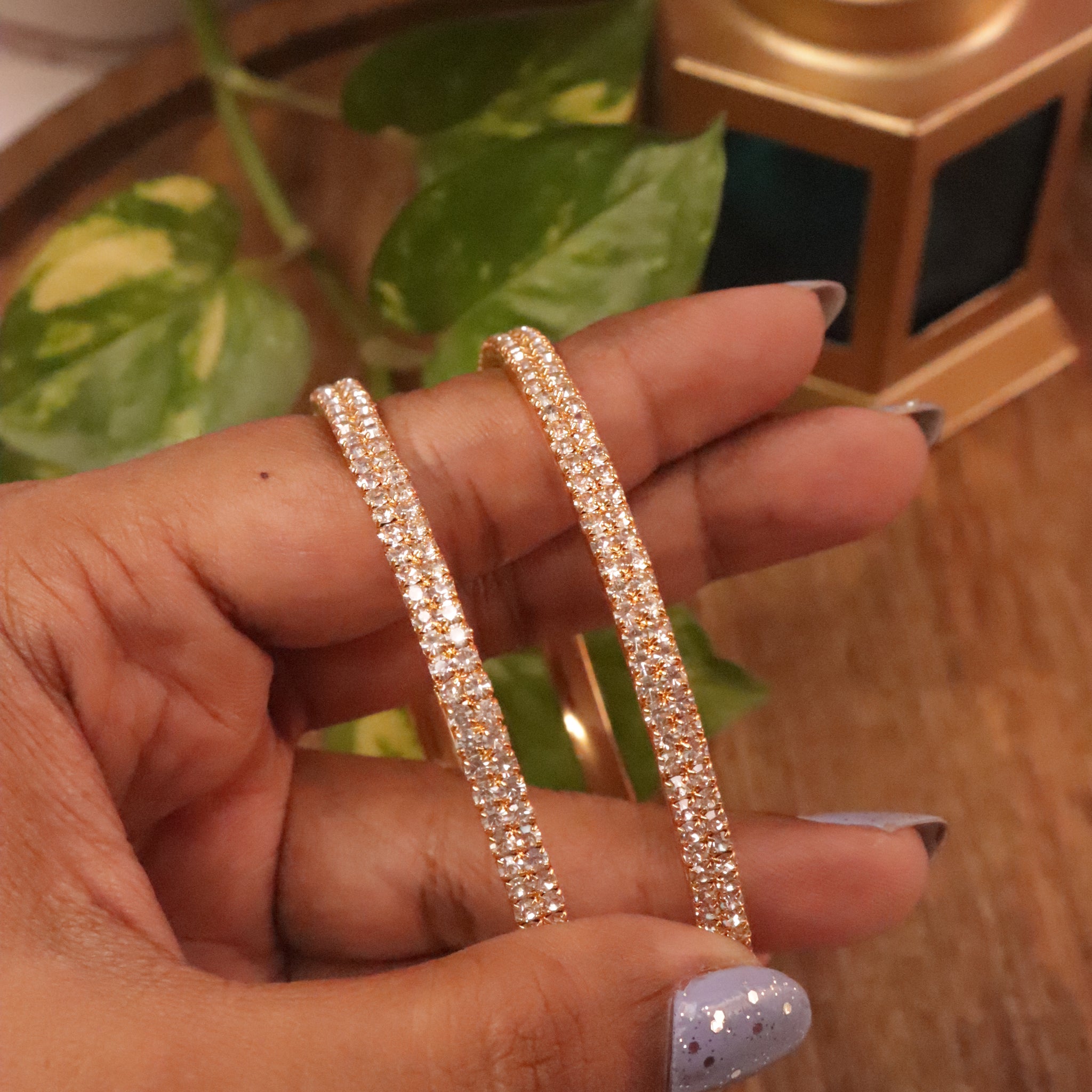 Radiant CZ Stone Bangles in Gold Finish – Set of 2