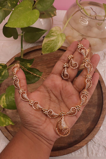 Radiant Paisley Drop Microplated AD Necklace Set