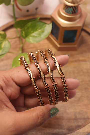 Midnight Spark Microplated AD Bangles – Set of 4