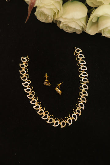 Antique Polish AD Mango Pattern Short Necklace Set with Earrings