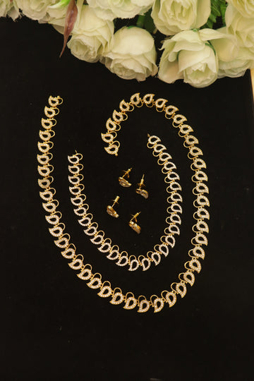 Antique Polish AD Mango Pattern Combo Necklace Set – Short & Long Necklace with 2 Pair Earrings