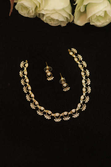 Antique Polish AD Short Necklace Set with Earrings