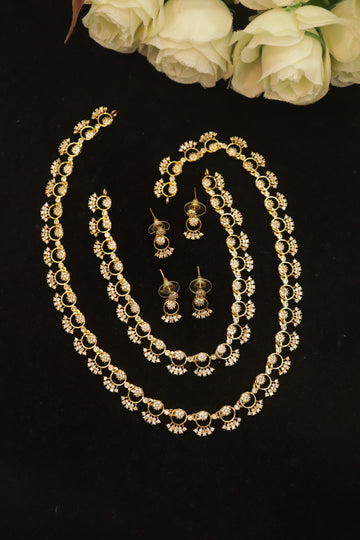 Antique Polish AD Combo Necklace Set – Short & Long Necklace with 2 Pair Earrings