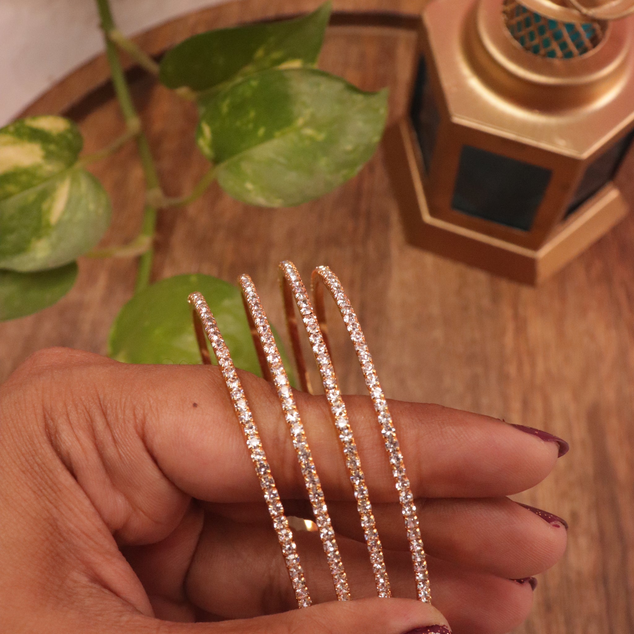 Classic CZ Stone Bangles in Gold Finish – Set of 4