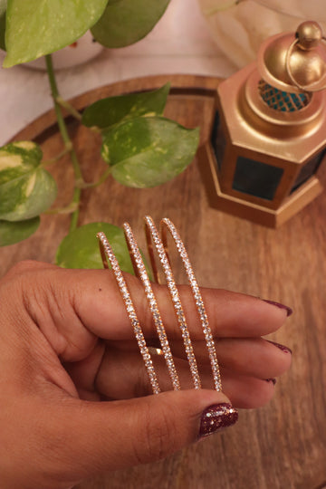 Classic CZ Stone Bangles in Gold Finish – Set of 4