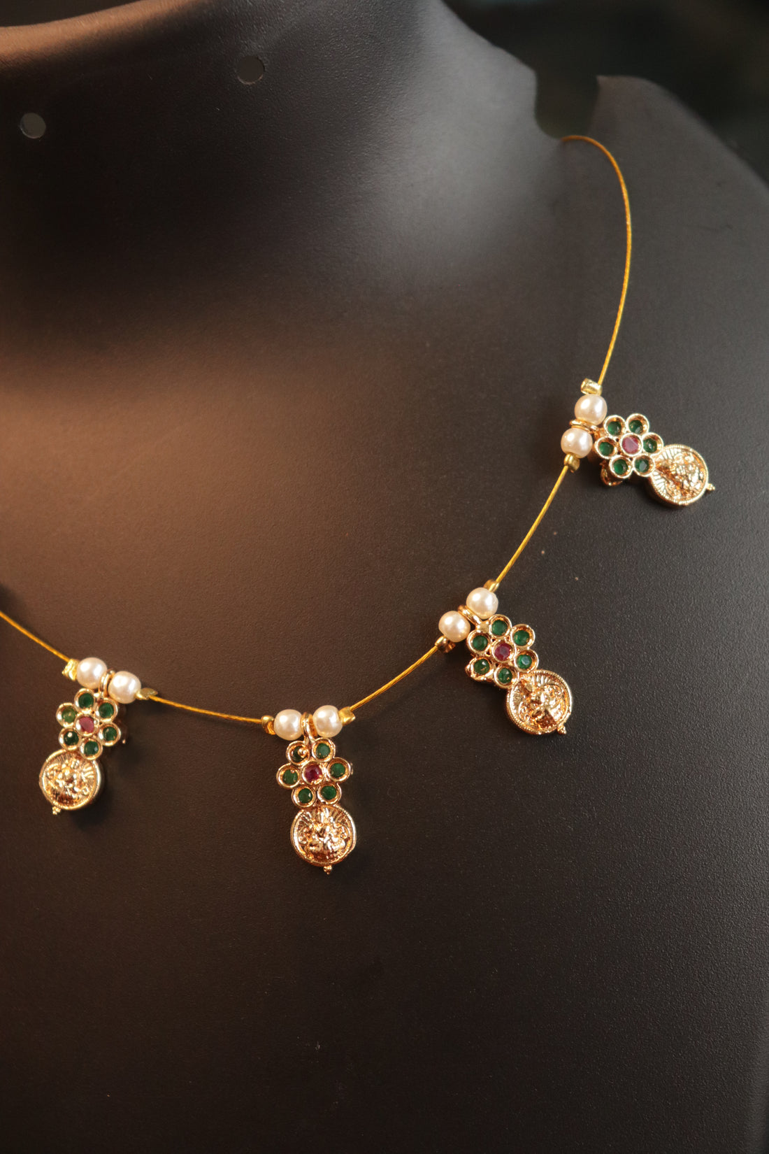 Divine Lakshmi Coin Invisible Chain Necklace - Multi