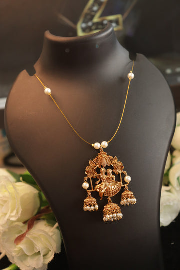 Divine Radha Krishna Invisible Necklace with Jhumka Tassel Pendant