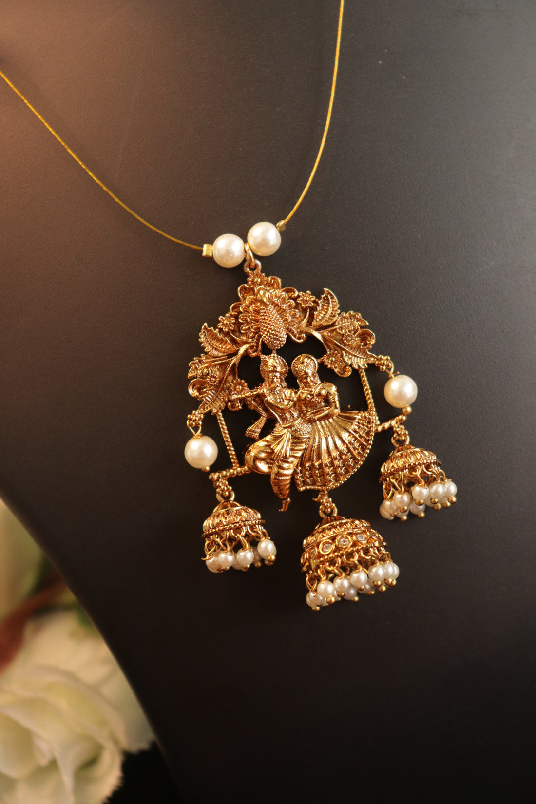 Divine Radha Krishna Invisible Necklace with Jhumka Tassel Pendant