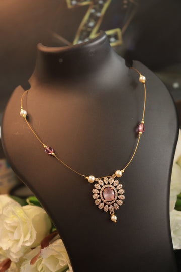 Elegant Pink AD Invisible Necklace with Designer Pendant
