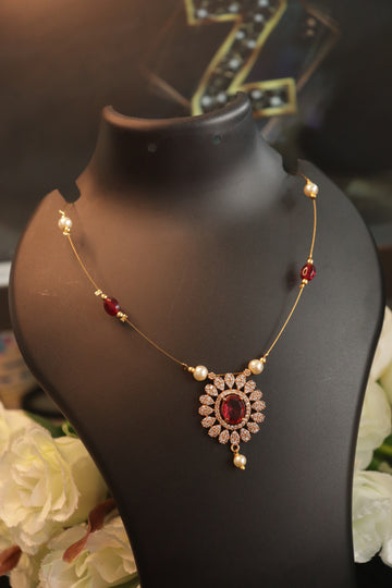 Royal Ruby Red Invisible Necklace with Designer Pendant